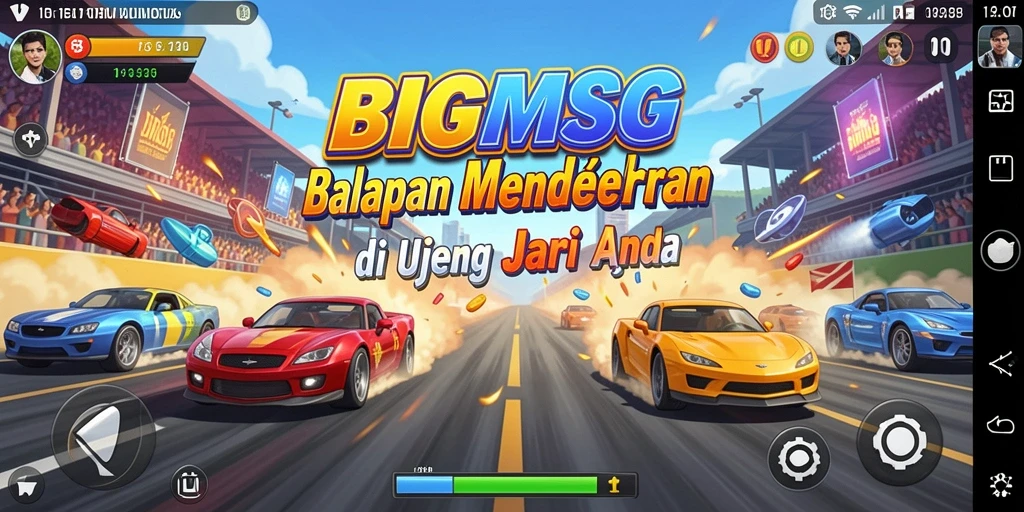 Screenshot utama dari gameplay balap yang mendebarkan di BIGMSG.