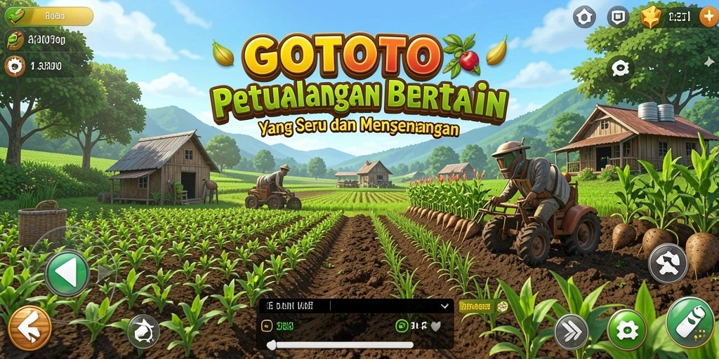 Tampilan gameplay GOTOTO yang menampilkan keseruan bertani.