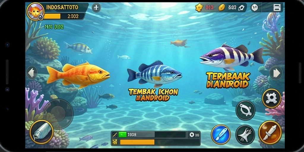 Tampilan gameplay seru dari INDOSATTOTO dengan ikan berwarna-warni.