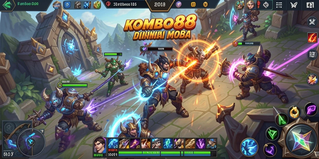 Tampilan gameplay epik dalam pertempuran MOBA.