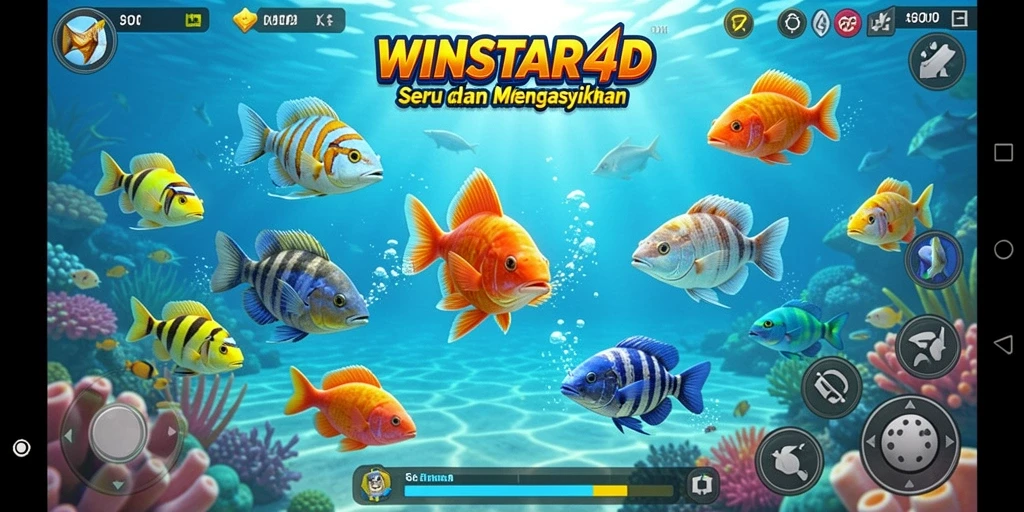 Screenshot gameplay WINSTAR4D menampilkan aksi seru menembak ikan.
